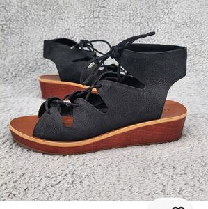 Lucky brand wedge Sandals Haley Lace Up Ankle Strap Low Wedge Preppy Boho Sz 8.5